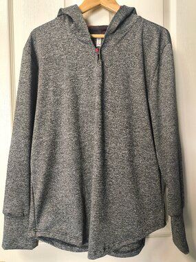 Iltex Heather Gray Hoodie Buffalo Plaid Lined Hood Elbow Patches Size L